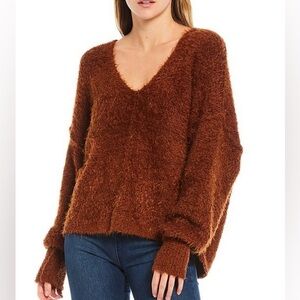 Free People Java mocha Icing V-Neck eyelash Sweater